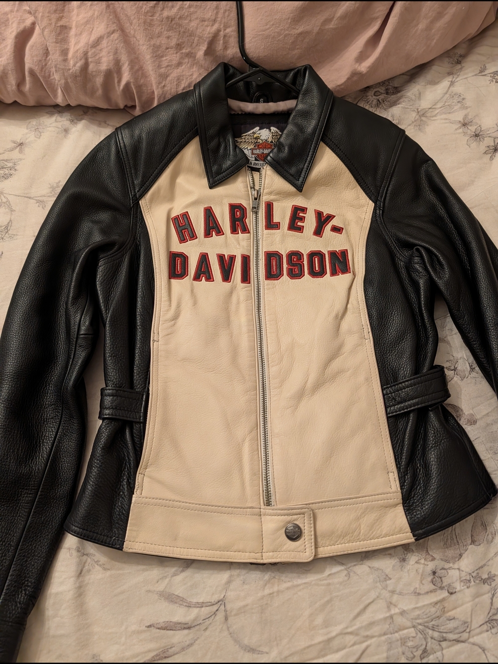 Harley-Davidson Black & Cream Women's Leather Logo Jacket